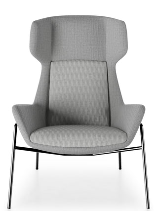 Gray armchair with quilted backrest on a white background
