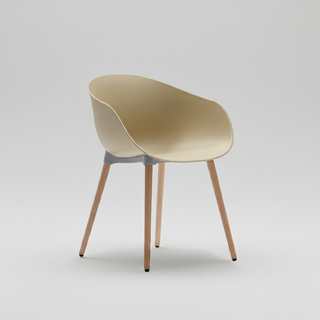 Beige chair with wooden legs on a white background