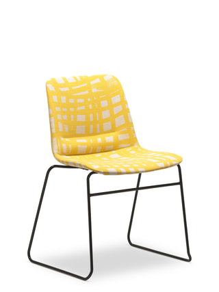 Nu Soul yellow chair with a patterned seat on a white background