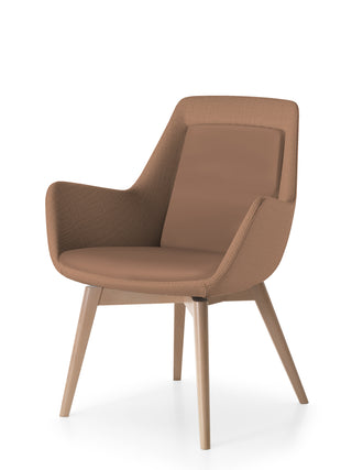 Brown chair with wooden legs on a white background