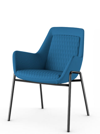 Blue chair with black metal legs on a white background