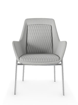 Gray armchair with quilted backrest on a white background