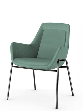 Green chair with black metal legs on a white background