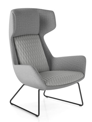 Gray lounge chair with a modern design on a white background