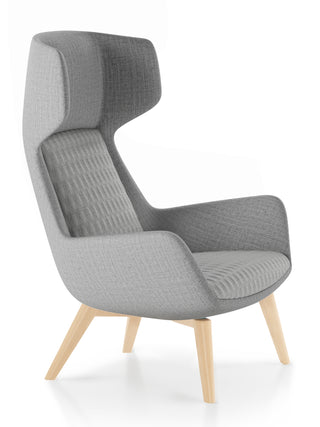Gray armchair with wooden legs on a white background