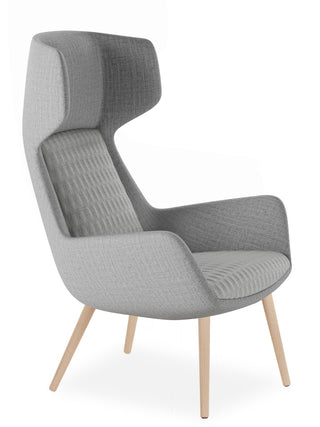 Gray armchair with wooden legs on a white background