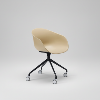 Beige chair with black wheels on a gray background