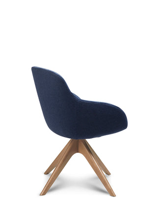 Blue chair with wooden legs on a white background