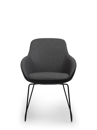 Gray chair with black metal legs on a white background