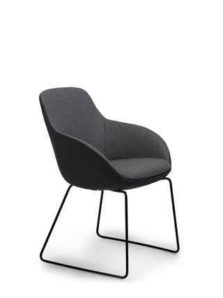 Modern chair with gray upholstered seat and backrest on a white background