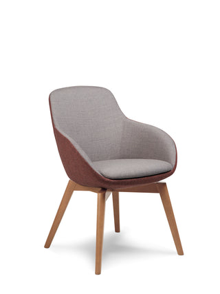 Chair with gray cushioned backrest and seat on a white background