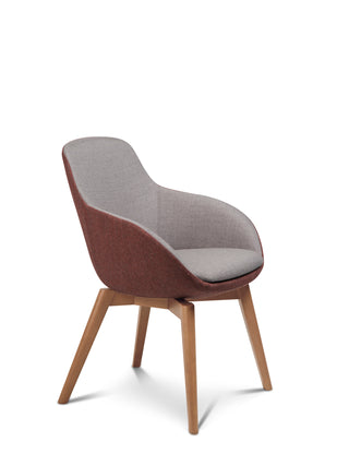 Chair with brown seat and backrest and wooden legs on a white background