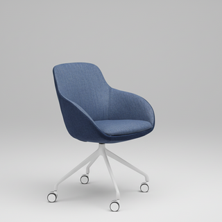 Blue office chair with white base on a gray background