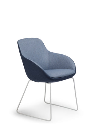 Blue chair with wireframe legs on a white background