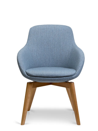 Blue chair with timber legs on a white background