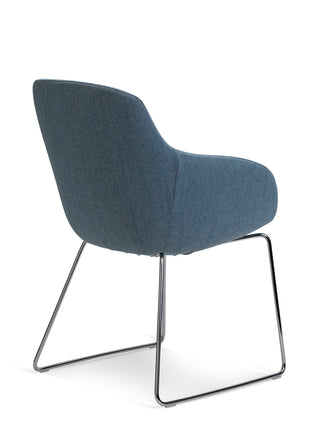 Blue chair with a metal frame on a white background