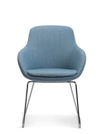 Blue chair with chrome legs on a white background