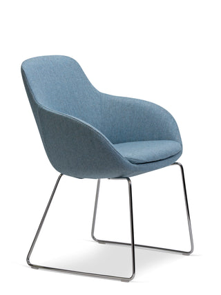 Blue chair with metal legs on a white background