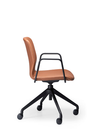 Side Odin brown office chair with arms black wheels and frame on a white background