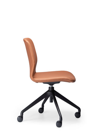 Side Odin brown office chair with no arms black wheels on a white background