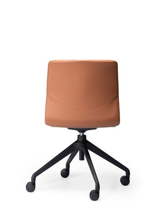 Back Odin brown office chair withno arms black wheels on a white background
