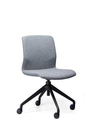 Front angle Odin gray office chair with no arms black wheels on a white background