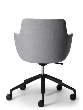 Back gray office chair black wheels on a white background