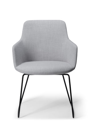 Gray chair with black metal legs on a white background
