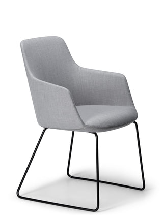 Gray chair with black metal legs on a white background