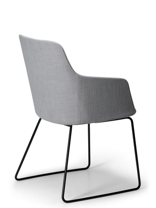 Gray chair with black metal legs on a white background