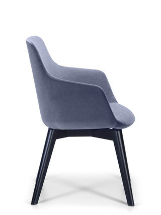 Blue chair with black legs on a white background