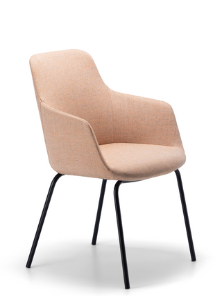 Peach chair with black metal legs on a white background