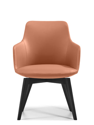 Brown armchair with black legs on a white background