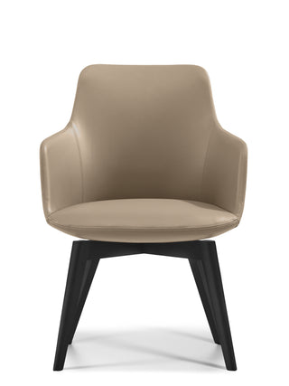 Beige armchair with black legs on a white background