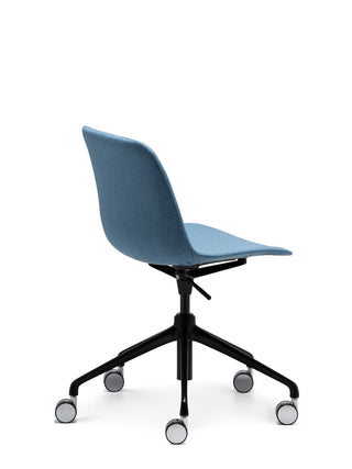 Nu Soul back angle blue office chair with black base on a white background