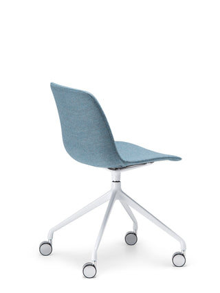 Nu Soul back angle blue seat and white metal frame on a white background