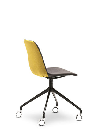 Chair with yellow backrest and black base on a white background