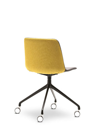 Yellow office chair with black metal base on a white background