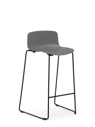 Gray bar stool with black metal legs on a white background