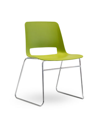 Nu Soul green chair with metal legs on a white background