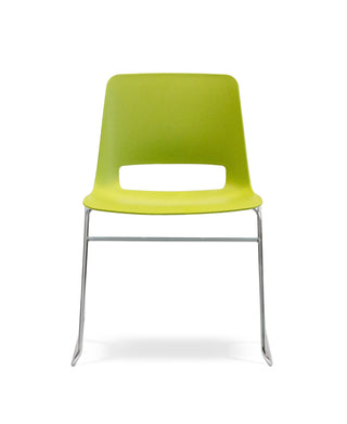 Front Nu Soul green chair with metal legs on a white background