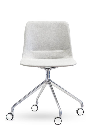 Gray office chair with a white cushion on a white background
