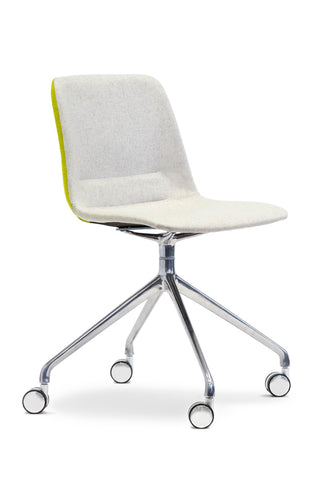Modern office chair with gray cushioned backrest and white seat on a white background