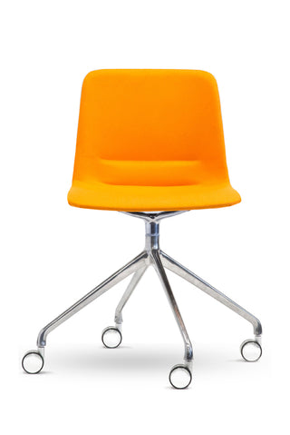 Orange chair with a metal base on a white background