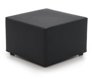 Black cube-shaped ottoman on a white background