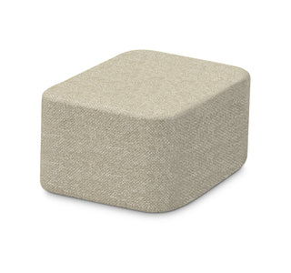 Beige textured cube-shaped ottoman on a white background