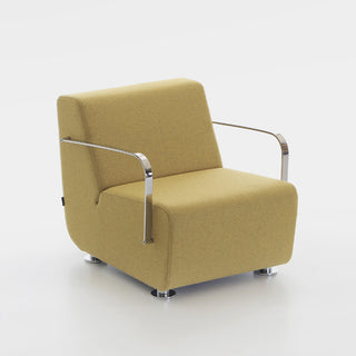 Yellow armchair with chrome frame on a white background