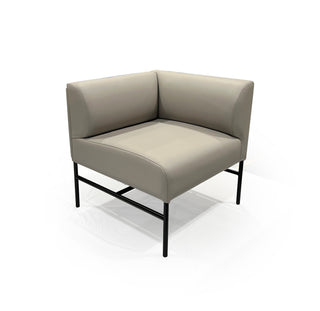 Gray corner sofa with black metal legs on a white background