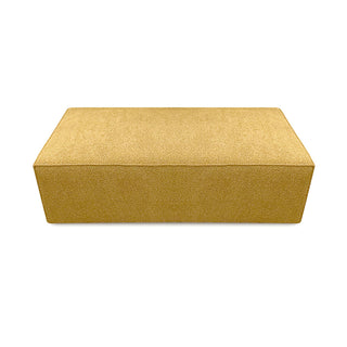 Gold rectangular ottoman on a white background