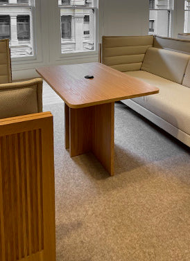 Custom timber veneer table with integrated power